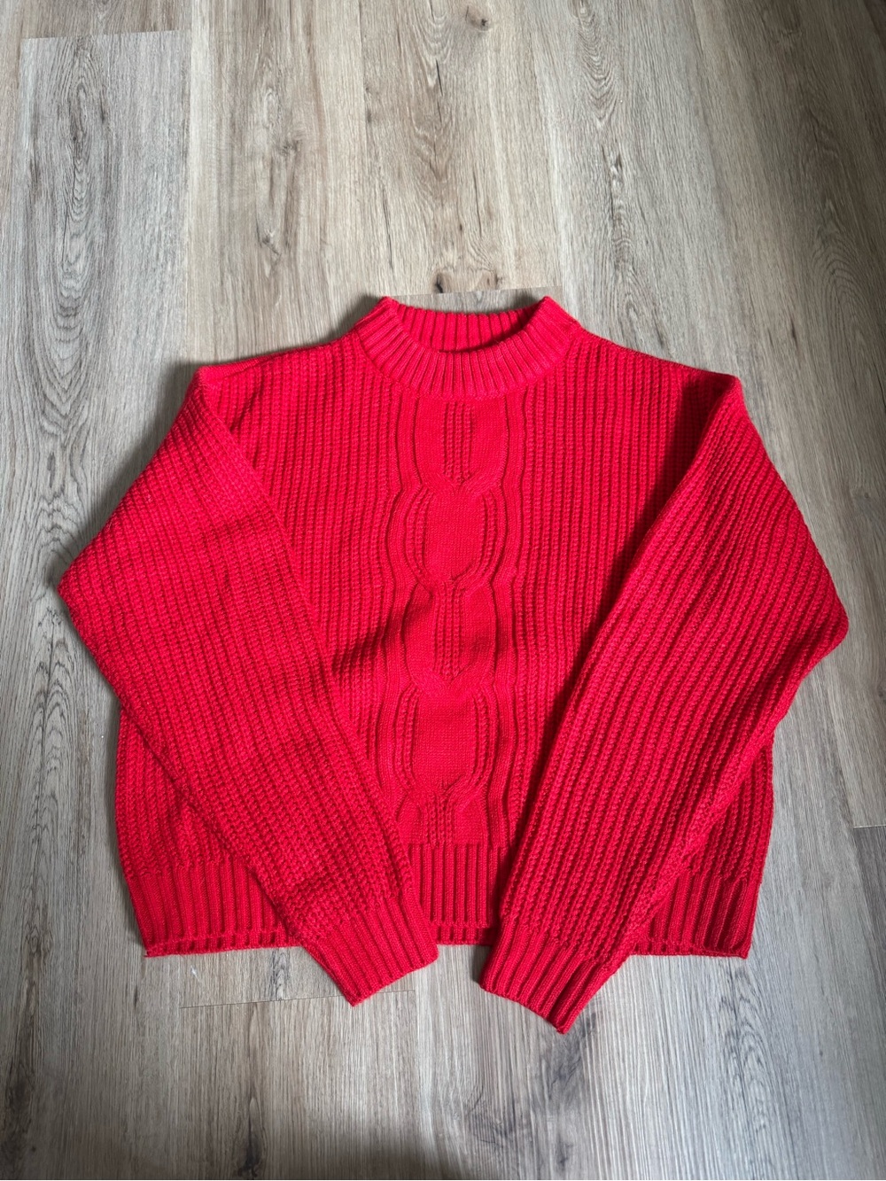 Red Cable-Knit Crewneck Sweater